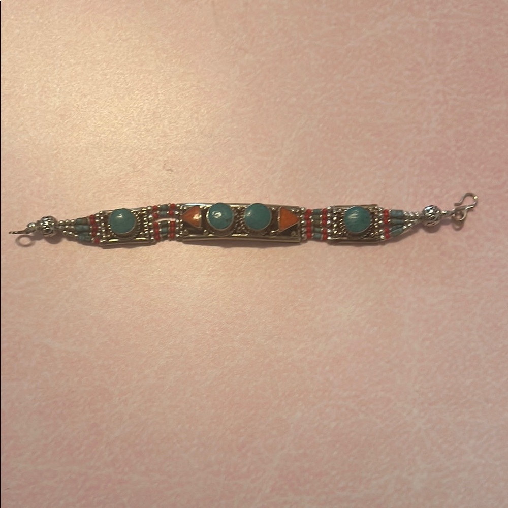 Elegant Beaded Bracelet with Turquoise and Coral